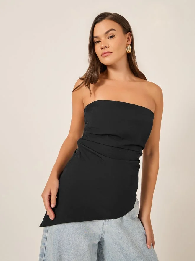 Styli Bandeau Neck Asymmetric Hem Top