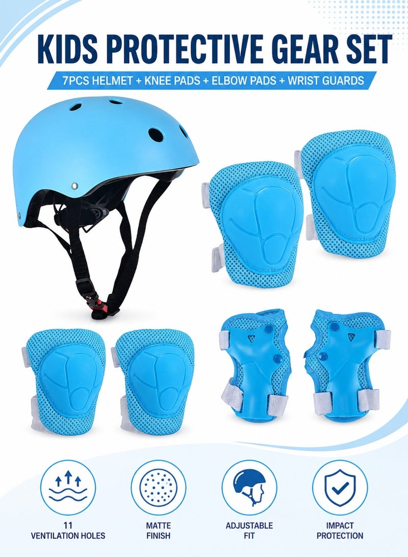GOOGO Kids Helmet And Pad Set 7 In 1 Adjustable Safety Toddler Helmet Kids Bike Helmet Protective Gear Set For Scooter Skateboard Roller Skating Cycling 2 to 14 Years - Image 1