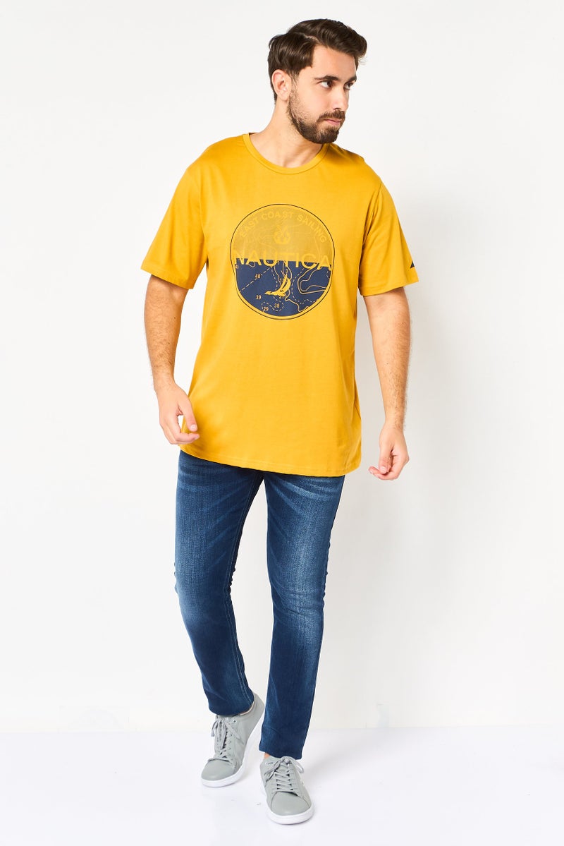 NAUTICA Men Crew Neck Short Sleeve Brand Logo T-Shirt, Mustard - Image 3