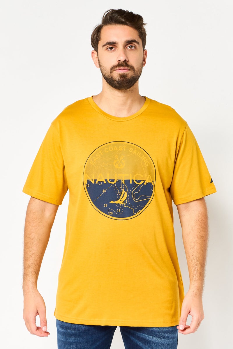 NAUTICA Men Crew Neck Short Sleeve Brand Logo T-Shirt, Mustard - Image 1