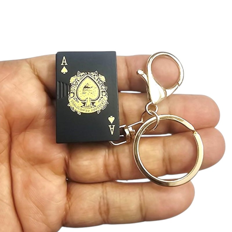SJPACK JPack Refillable Metal Side Slider Playing Card Ace/ikka Print With Key Chain | Windproof Jet Flame | Pocket Lighter Cigarette Lighter Stylish Look (ikka key chain) - Image 2