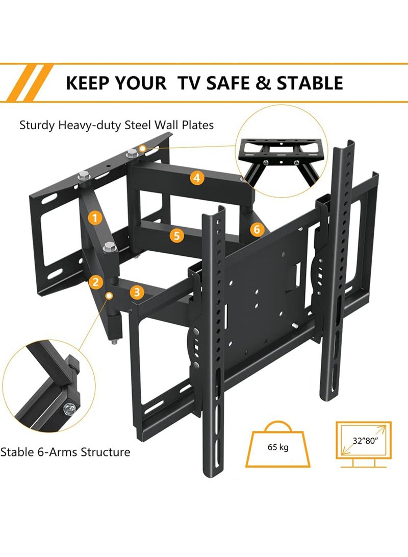 Universal TV Stand for 32-80 Inch TVs, Wall Mount with Double Arm Bracket, Supports Up to 143lbs/65kg  - Image 2