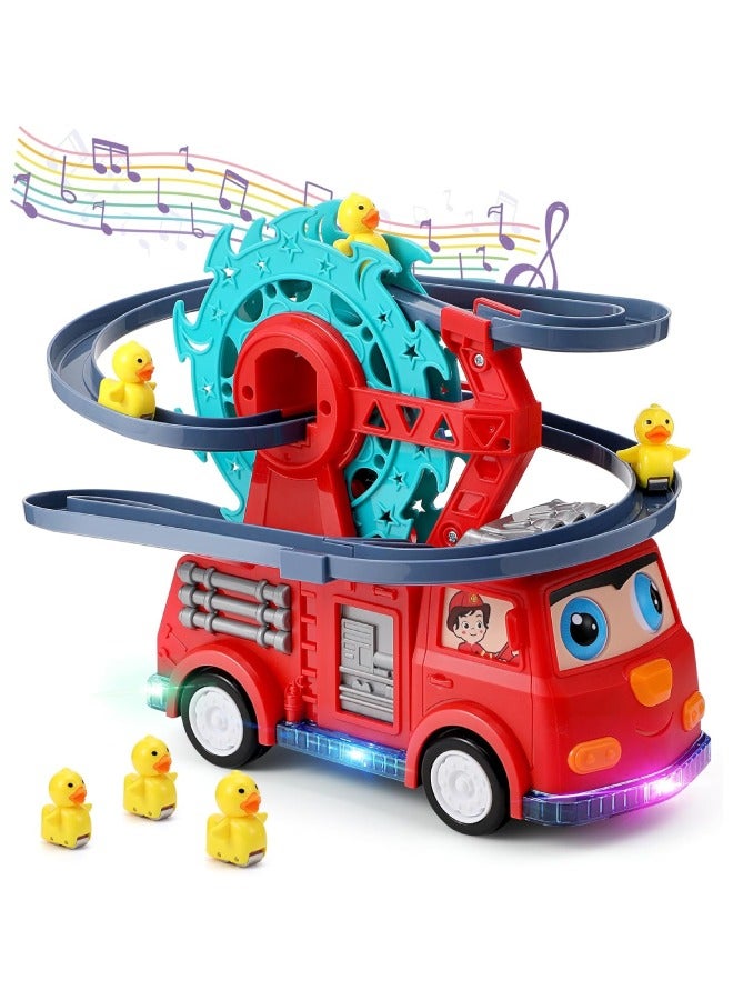 Little Rockz Fire Truck Toy With Car Race Track And Light & Sound - Image 1