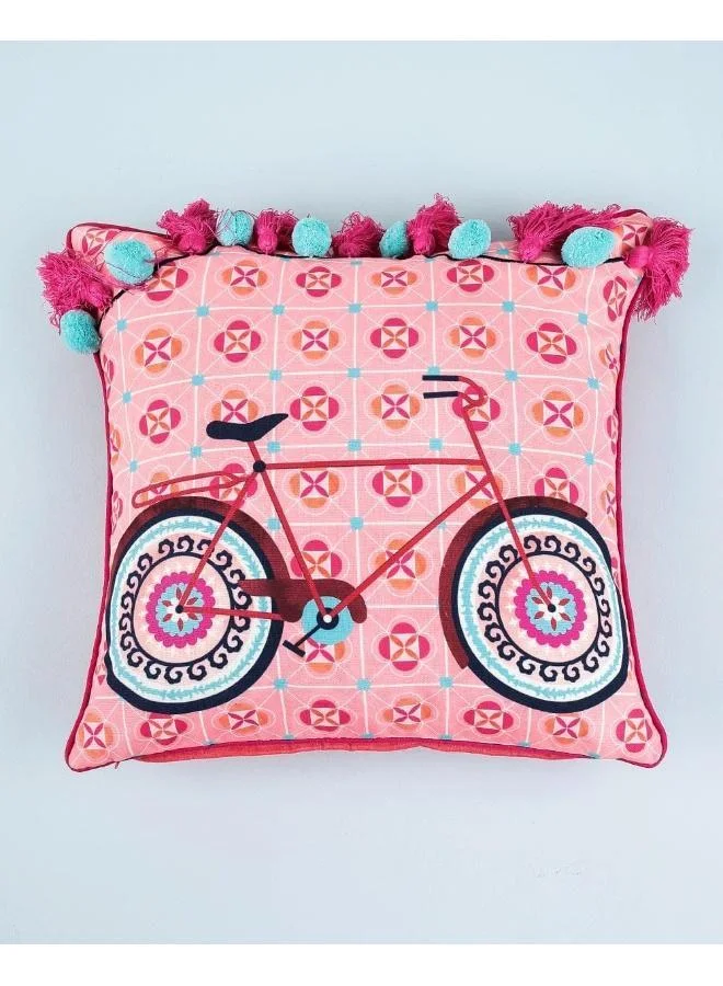 Chumbak Boho Cycle Pom ' Pom Cushion Cover