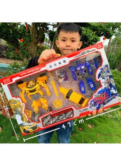 Generic Transforming Robot Bumblebee Action Figure Toy for Boys H19 Hornet Optimus Prime Combination Set (2 Color Random Hair) 