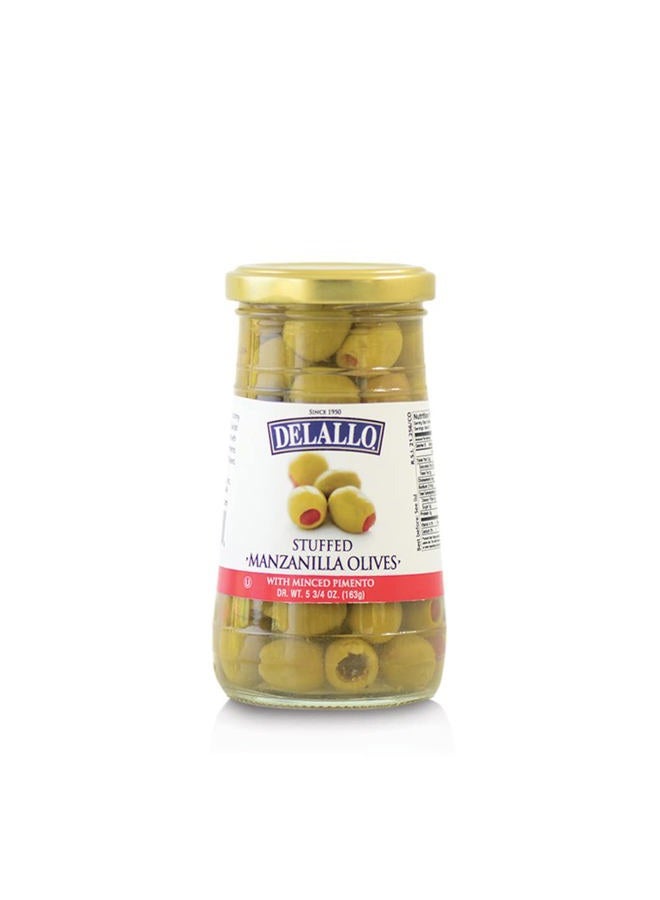 DELALLO Stuffed Manzanilla Olives with Minced Pimento, 5.75oz Jar - Image 1