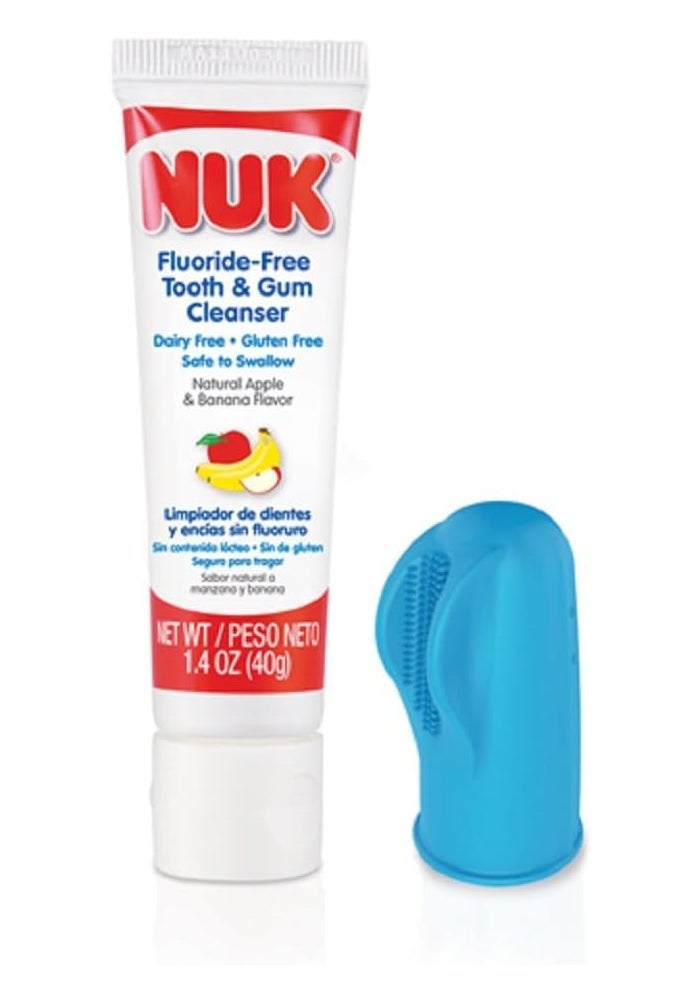 NUK Fluoride-Free Tooth & Gum Cleanser with Finger Brush - 1.4 Ounce, Apple Banana Flavor - Image 1