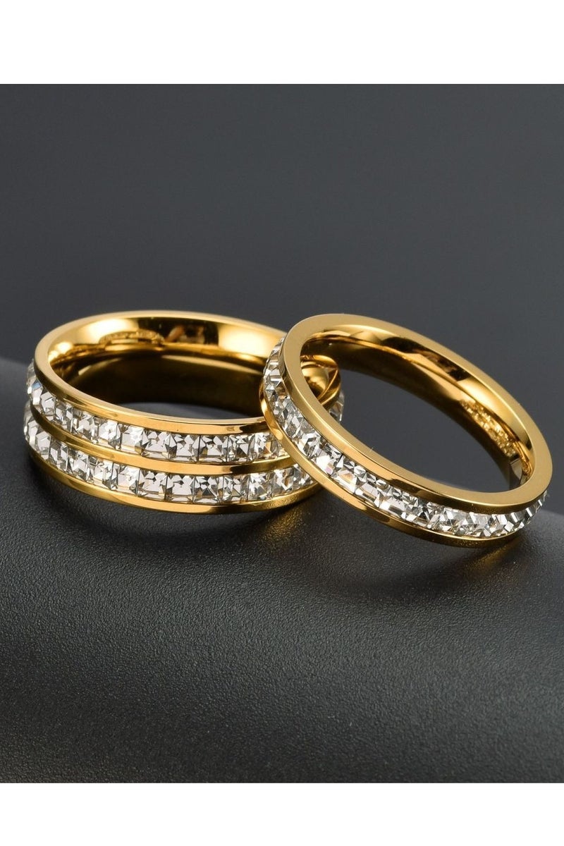 AuliceVerse Women’s Titanium Steel Double Ring Set - Small Square Zircon Diamond - Stackable Style - Image 2