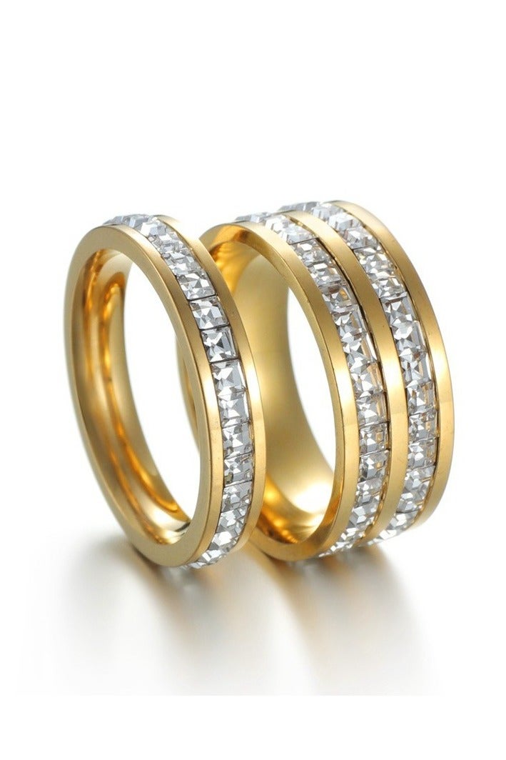 AuliceVerse Women’s Titanium Steel Double Ring Set - Small Square Zircon Diamond - Stackable Style - Image 3