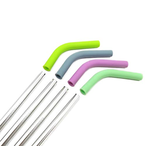 GFDesign Big Drinking Straws Reusable 13" Extra Long 8mm Extra Wide Food-Grade 18/8 Stainless Steel Silicone Elbows Tips for Smoothie Milkshake Cocktail Juice Hot Drinks - Set of 4 + 2 Cleaning Brushes - Image 4