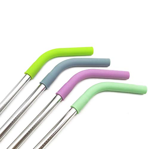 GFDesign Big Drinking Straws Reusable 13" Extra Long 8mm Extra Wide Food-Grade 18/8 Stainless Steel Silicone Elbows Tips for Smoothie Milkshake Cocktail Juice Hot Drinks - Set of 4 + 2 Cleaning Brushes - Image 3