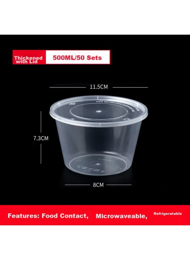Yata Wutian Disposable Food Containers, Takeout Boxes, Plastic Round Containers With Lids, 500 Model, 50 Sets, Takeout Soup Bowls - Image 2