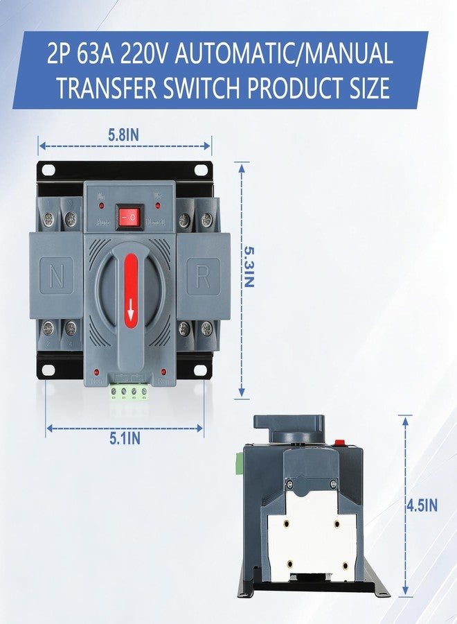IGEYAPA 6-63amp AC220V Dual Power Switch Automatic Transfer Switch 2P 50/60Hz, 2POLE 63A ATS Auto Changeover Switch for Generator, CE ATS Solar Back Up Power Auto Selector Overvoltage, Undervoltage - Image 4