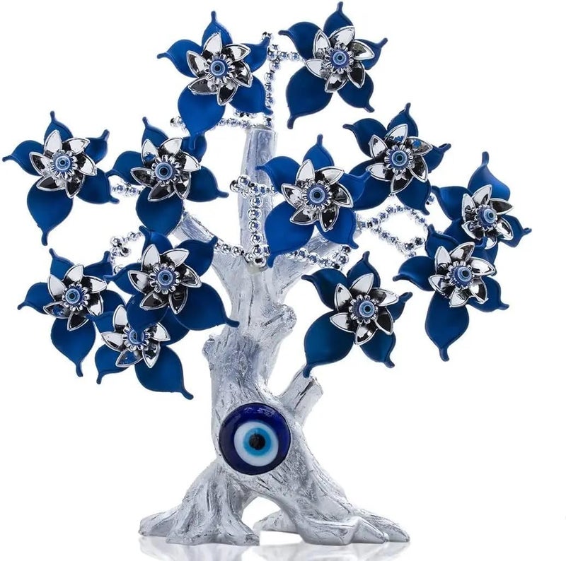 BLUE BEADS Turkish Evil Eye Money Fortune Decor – Metal & Glass Nazar Protection Lucky Showpiece | Feng Shui Good Luck Table Centerpiece for Home & Office - Image 1