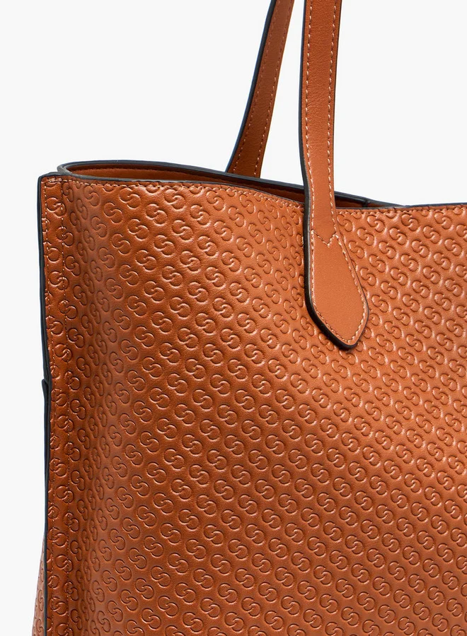 Celeste Monogram Embossed Tote Bag with Zip Closure