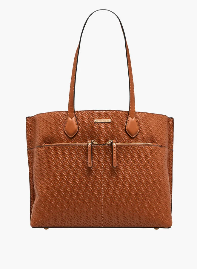 Celeste Monogram Embossed Tote Bag with Zip Closure