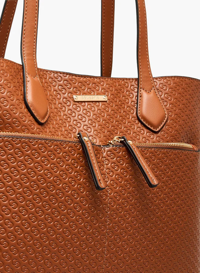 Celeste Monogram Embossed Tote Bag with Zip Closure