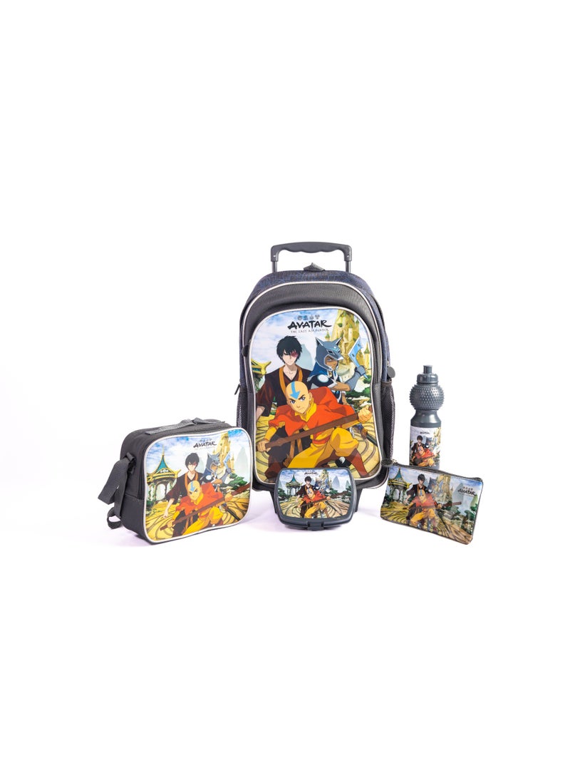أفاتار طقم حقيبة ترولي مقاس 18 بوصة من أفاتار مع حقيبة غداء ومقلمة وزجاجة مياه وصندوق غداء - رمادي داكن - Image 1