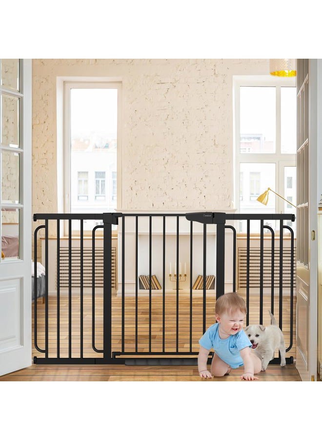 Cumbor 29.7-57" Extra Wide Baby Gate for Stairs, Mom's Choice Awards Winner-Dog Gate for Doorways, Pressure Mounted Walk Through Safety Child Gate for Kids Toddler, Tall Pet Puppy Fence Gate, Black - Image 1