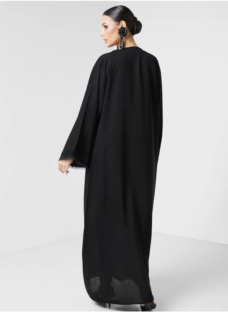 hayas closet Embellished Lace Detail Abaya