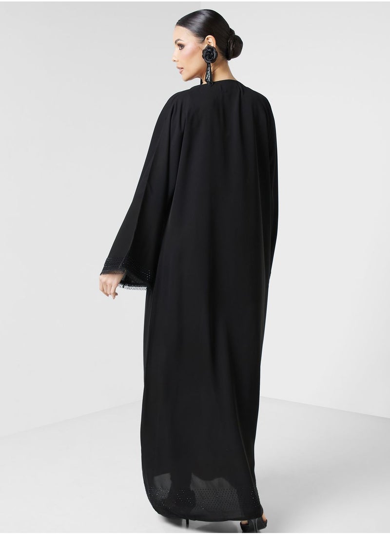 hayas closet - Embellished Lace Detail Abaya - Image 1