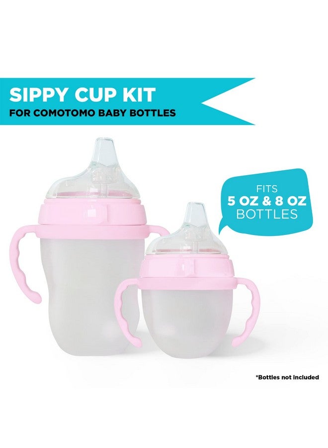 Botabee 2 Pack Pink Soft Spout Sippy Cup - Transition Sippy Cup Kit For Comotomo 5 & 8 Oz Bottles - Conversion Kit Fits 5 Ounce And 8 Ounce Bottles - Baby Bottle Nipple With Weighted Straw And Bottle Handles - Image 4