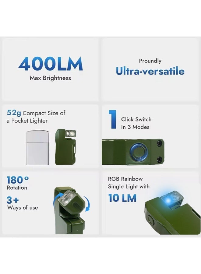 G5 Flashlight Rechargeable Torch Light, 400 Lumens Super Bright Keychain Flashlight with RGB light, EDC Mini Magnetic Keychain Pocket Torch, Lightweight Camping Torch for Outdoor Home (Green) - Image 3