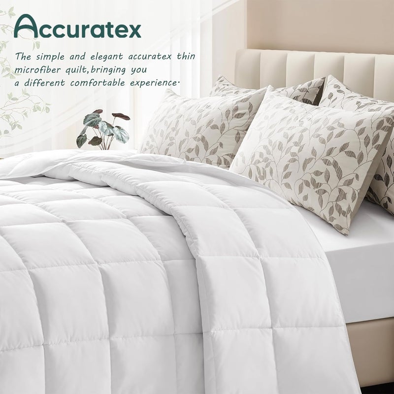 ACCURATEX لحاف خفيف الوزن بحجم توين - غطاء سرير صيفي - لحاف رقيق محشو بـ 250 جرام لكل متر مربع - ناعم وقابل للتنفس، لحافات مخيطة بـ 8 حلقات، أبيض، توين 68x88 بوصة - Image 2
