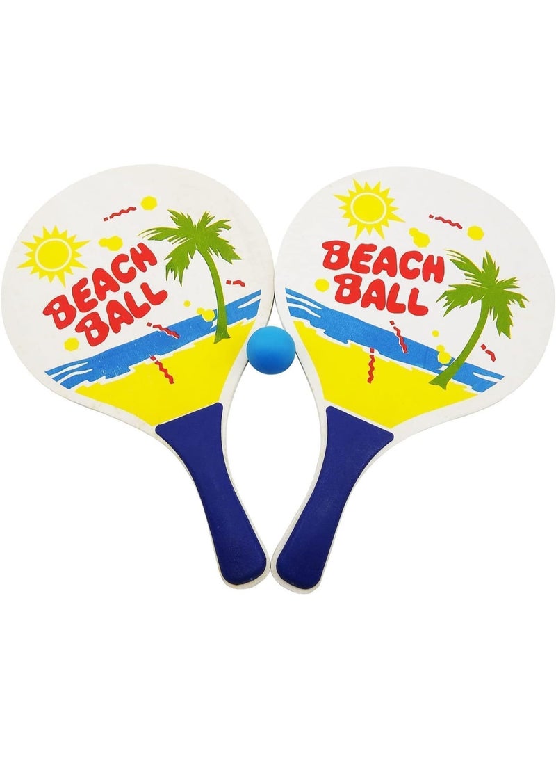 4basix Wooden Paddle Ball Racket with Carry Bag Indoor Outdoor Toy Fun and Classic Paddleball Game for Beach Ball Set of 2 - Image 1