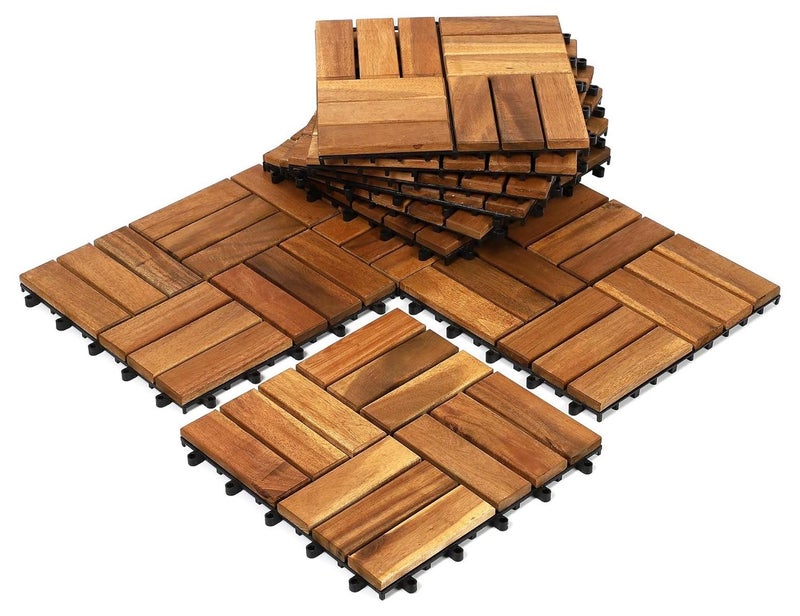 𝐅𝐅𝐃 Acacia Wood Deck Tiles – Waterproof, Interlocking Floor Tiles for Balcony, Garden, Outdoor Living | 31x31 cm - Image 1