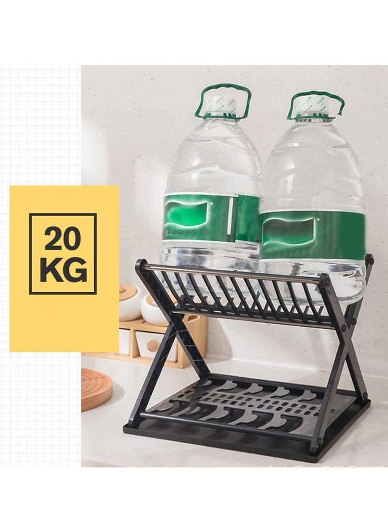 Plan A - 2 Tier Dish Drainer and Bowl Organizer with Leakproof Drawer, Compact X Shape Dish Rack for Kitchen Dish Drying Organizer (Black) - Image 1