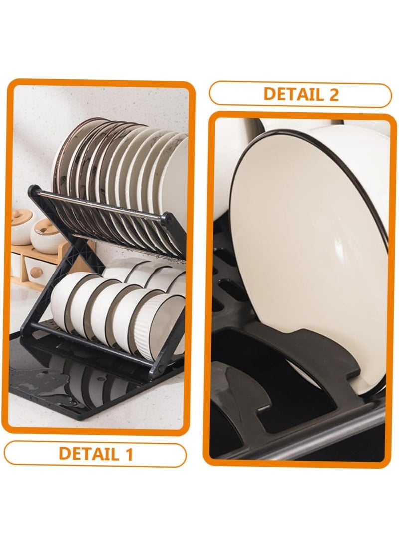 Plan A - 2 Tier Dish Drainer and Bowl Organizer with Leakproof Drawer, Compact X Shape Dish Rack for Kitchen Dish Drying Organizer (Black) - Image 1