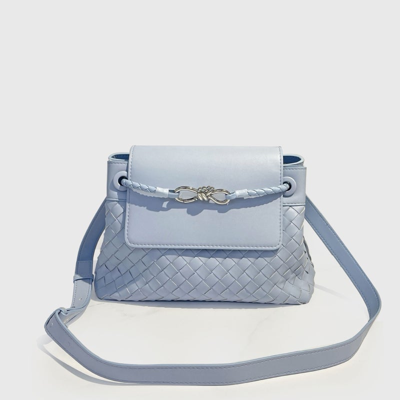 New Andiamo Woven Bag Trendy Unisex Large Bag With Figure-Eight Bow Silver Buckle Flap Single Shoulder Crossbody Bag - Image 5