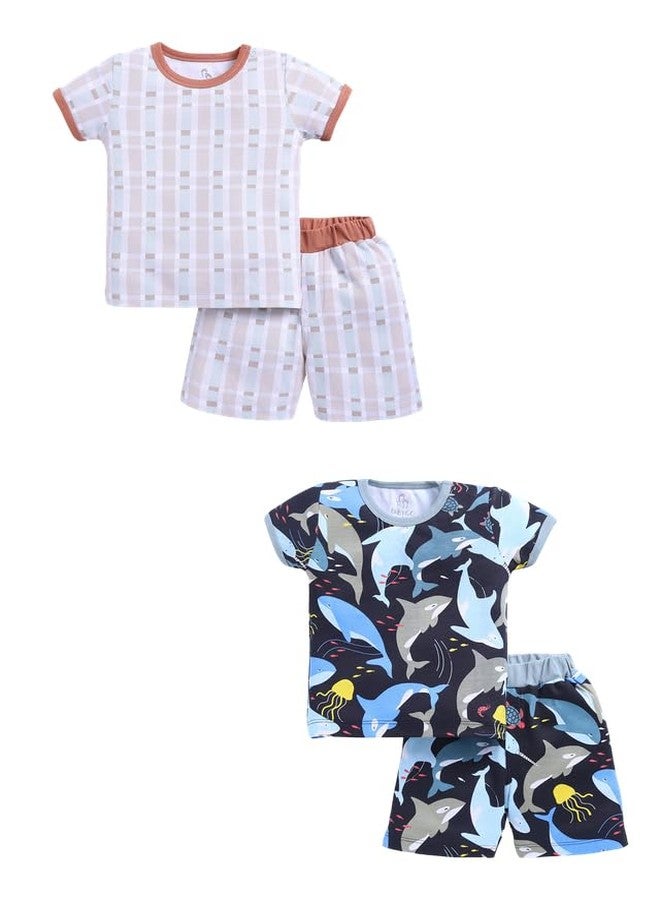 Baby Go Baby Boys 100% Cotton Printed Half Sleeve T-shirt & Short Latest Summer Clothing Sets (Pack Of 2) - Image 1