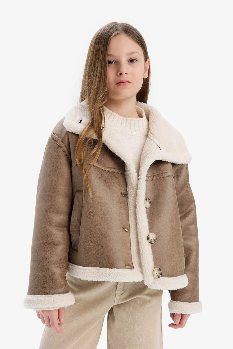 DeFacto Girl Waterproof Large Collar Plush Lined Jacket - Image 3
