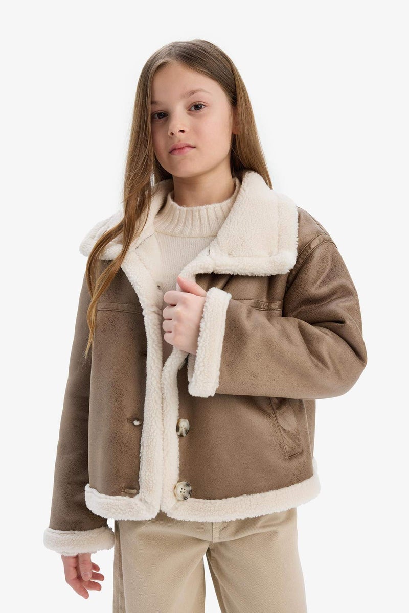 DeFacto Girl Waterproof Large Collar Plush Lined Jacket - Image 4