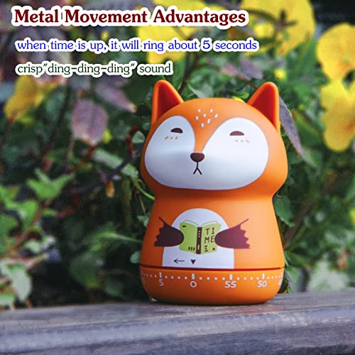 NUOSWEK Mechanical Kitchen Timer, Cute Animal Wind Up 60 Minutes Manual Countdown for Kids, Classroom, Home, Study and Cooking (Orange Fox) - Image 4