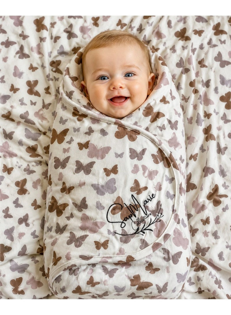 Butterfly Print Baby Blanket, 92% Bamboo Blend, Stretchy Fabric - Image 2