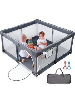 Baby Playpen Large Playpen For Babies And Toddlers Sturdy Safety Play Yard For Infant Indoor And Outdoor Play Pen With Gate Baby Fence With Soft Breathable Mesh Hand Rings