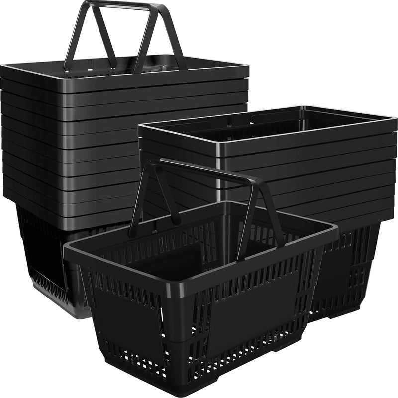 Macarrie 20 Pcs Bulk Shopping Baskets with Handles 20 L Plastic Grocery Basket 169 x 118 x 91 Portable Shopping Cart for Retail Stores SupermarketBlack  - Image 1