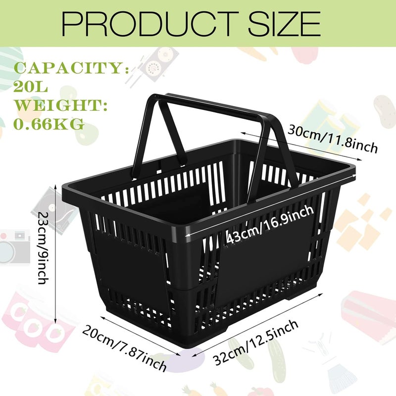 Macarrie 20 Pcs Bulk Shopping Baskets with Handles 20 L Plastic Grocery Basket 169 x 118 x 91 Portable Shopping Cart for Retail Stores SupermarketBlack  - Image 5