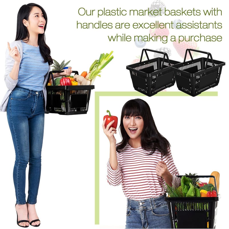 Macarrie 20 Pcs Bulk Shopping Baskets with Handles 20 L Plastic Grocery Basket 169 x 118 x 91 Portable Shopping Cart for Retail Stores SupermarketBlack  - Image 4