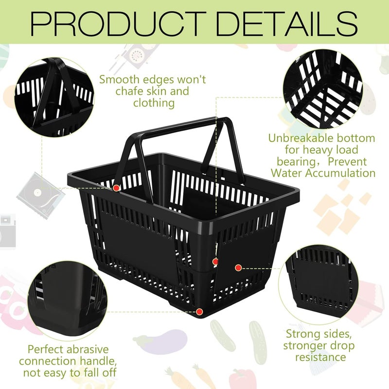 Macarrie 20 Pcs Bulk Shopping Baskets with Handles 20 L Plastic Grocery Basket 169 x 118 x 91 Portable Shopping Cart for Retail Stores SupermarketBlack  - Image 3