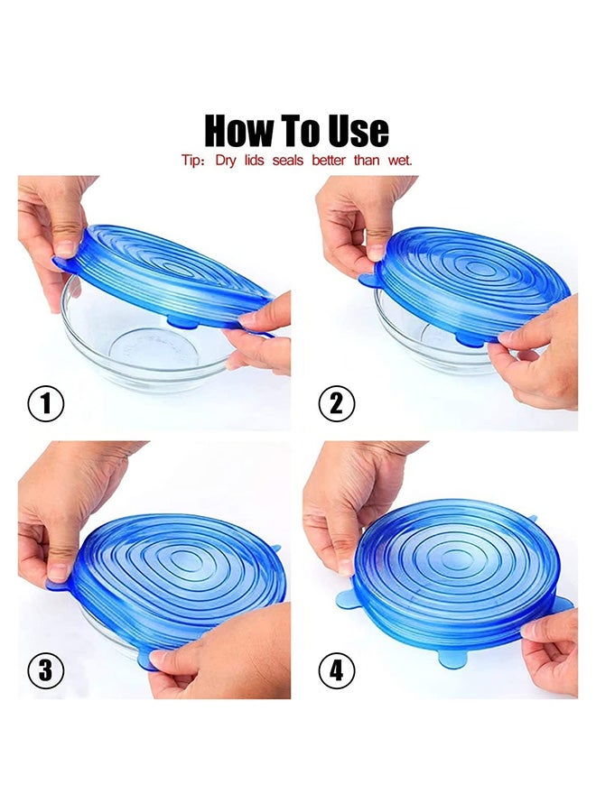 Home Silicone Stretch Lids 6 Pack, Suction Lid Multi Size Reusable Durable Food Storage Covers For Bowls, Cups, Pots, Food Fresh Saver Cover Blue  - Image 2