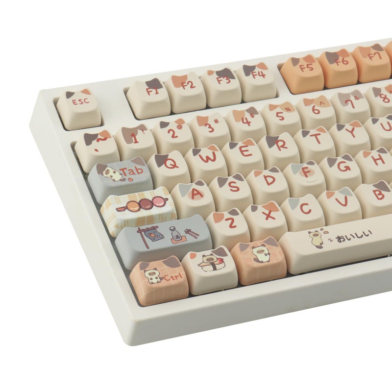 TYRIXKI PBT Keycaps 144 Keys Cute Keycaps Dye-Sublimation Sushi Cat Keycap Mao Profile Custom Keycap for Cherry Gateron MX Swithes Mechanical Keyboards - Image 1