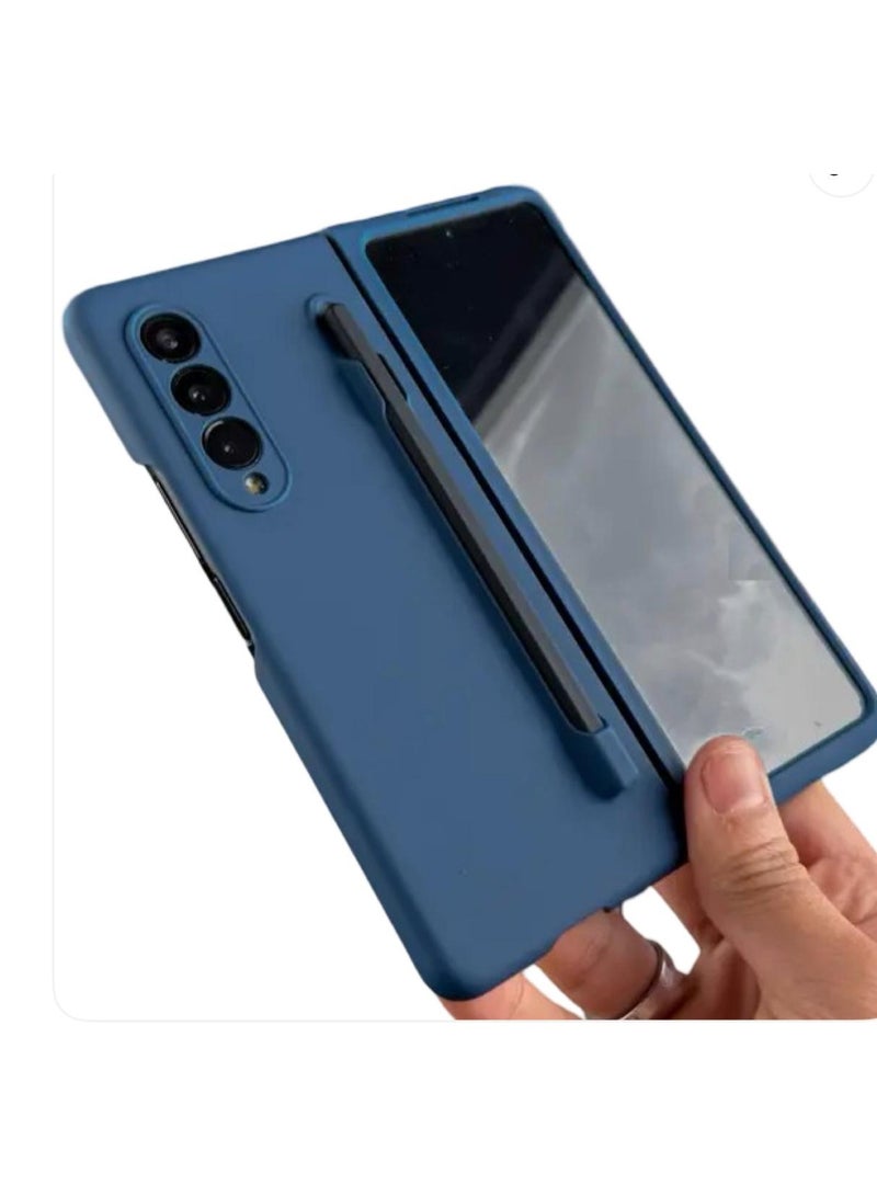 Case Protective case compatible with Samsung Galaxy Z Fold 3, includes S Pen, full glass screen protector, shockproof, polycarbonate cover - Blue