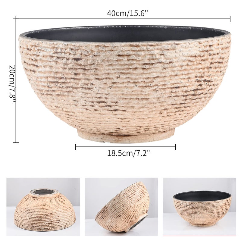 Sungmor Large Garden Bowl Planter Water Plant Pot, Miniature Landscaping Succulent Planter, 15.6 Inch Marble Texture Water Lily Pots, Small Fountain Base Mini Fish Pond Bird Bath - Image 5