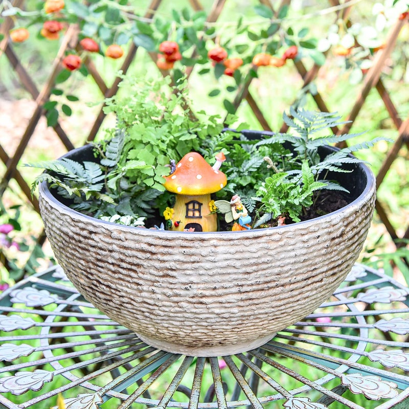 Sungmor Large Garden Bowl Planter Water Plant Pot, Miniature Landscaping Succulent Planter, 15.6 Inch Marble Texture Water Lily Pots, Small Fountain Base Mini Fish Pond Bird Bath - Image 2