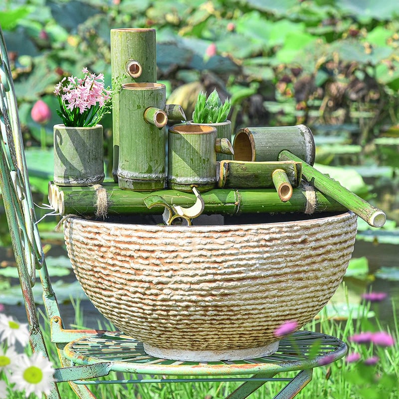 Sungmor Large Garden Bowl Planter Water Plant Pot, Miniature Landscaping Succulent Planter, 15.6 Inch Marble Texture Water Lily Pots, Small Fountain Base Mini Fish Pond Bird Bath - Image 4