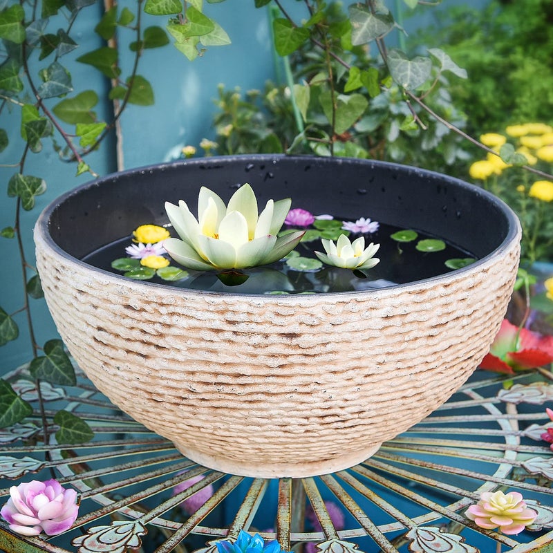 Sungmor Large Garden Bowl Planter Water Plant Pot, Miniature Landscaping Succulent Planter, 15.6 Inch Marble Texture Water Lily Pots, Small Fountain Base Mini Fish Pond Bird Bath - Image 1